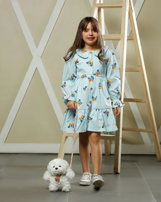 پیراهن کتان دخترانه مدل پروانه