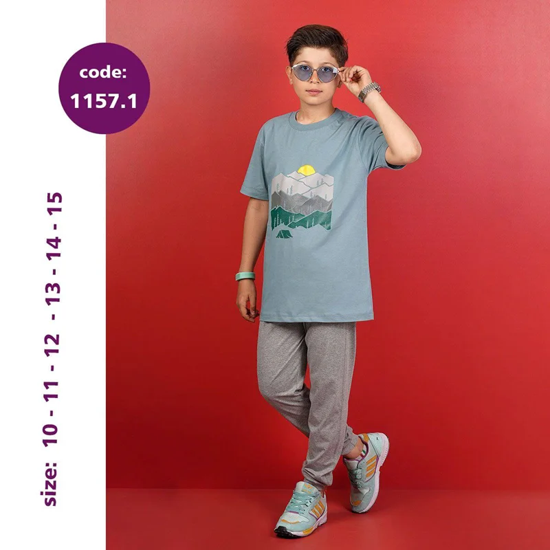 ست تیشرت و شلوار پسرانه مدل کمپ تابستانی