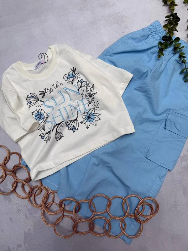 ست کراپ و شلوار کتان دخترانه مدل سان شاین