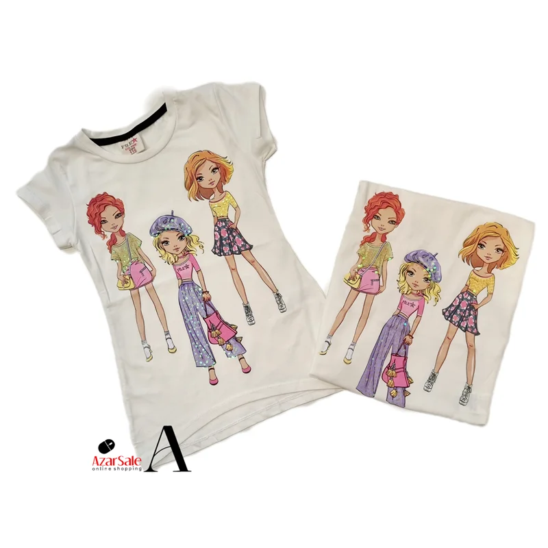 تی شرت نخی ترک طرح عروسکی و پولک دوزی شده