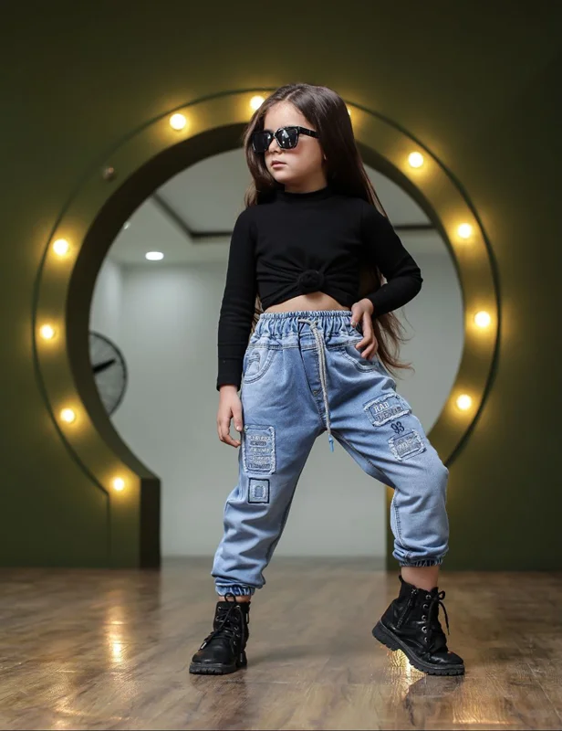 شلوار جین اسلش بچه گانه مدل تکه دوزی