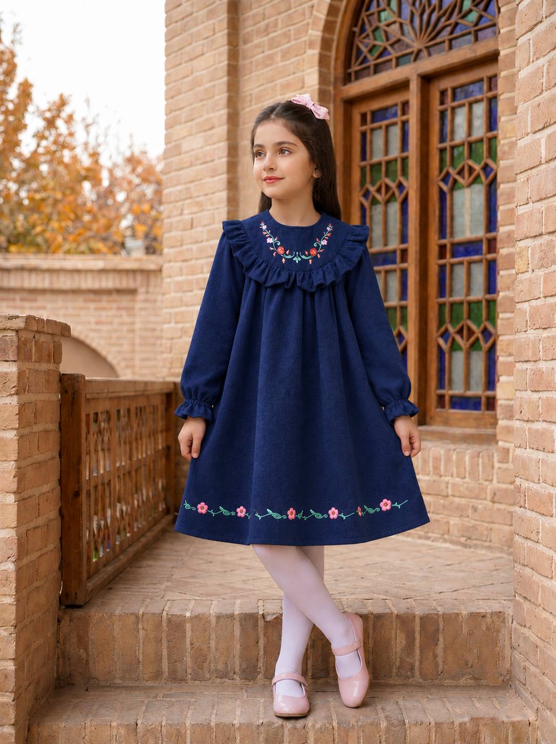 پبراهن مخمل کبریتی گلدوزی شده مدل گلرخ